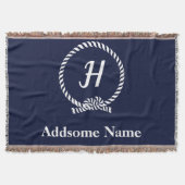 Nautical Navy Blue Beach kustmonogrammen Deken (Voorkant)