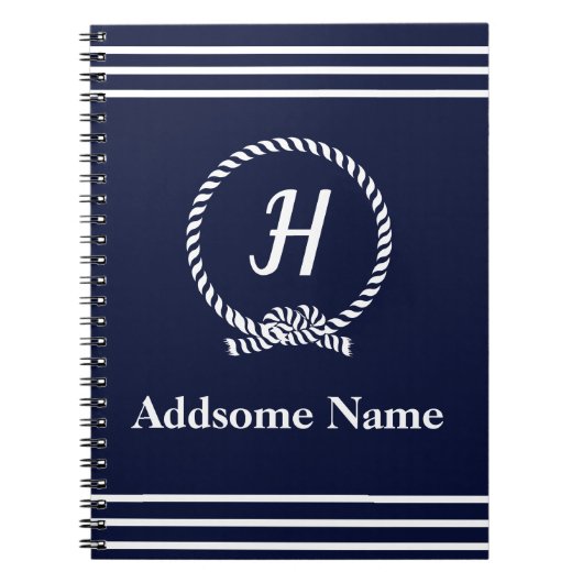 Nautical Navy Blue Beach kustmonogrammen Notitieboek (Voorkant)