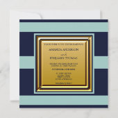 Nautical Navy Blue Blauwgroen Stripes Anchor Weddi Kaart (Achterkant)