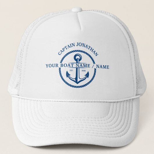 Nautical Navy Blue Boat Captain Anchor Trucker Pet (Voorkant)