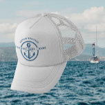 Nautical Navy Blue Boat Captain Anchor Trucker Pet<br><div class="desc">Nautische Marine Blauw Wit Patroon Boot Kapitein Naam Anker en Touw Ontwerp. Mooie marineblauwe nautische cirkelvormige touwrand,  anker en aangepaste tekst. Personaliseer met jouw naam,  bootnaam of tekst. Uniek en origineel ontwerp van Golden Bloom Home.</div>