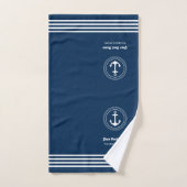 Nautical Navy Blue Boat Name Anchor Bad Handdoek (Handdoek)