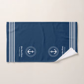 Nautical Navy Blue Boat Name Anchor Bad Handdoek (Handdoek)