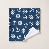 Nautical Navy Blue Boat Name Anchor Bad Handdoek (Wasdoekje)
