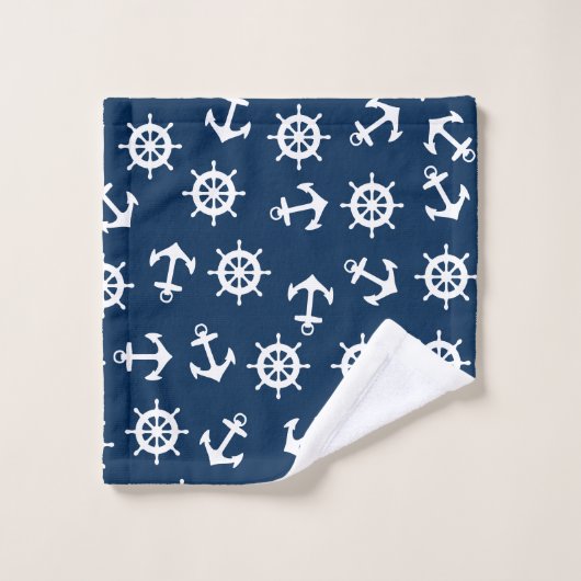 Nautical Navy Blue Boat Name Anchor Bad Handdoek (Wasdoekje)