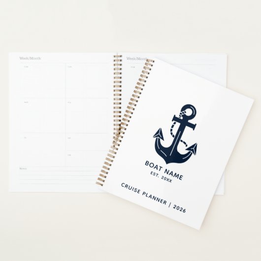 Nautical Navy Blue Boat Name Anchor Planner (Display)