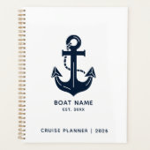Nautical Navy Blue Boat Name Anchor Planner (Voorkant)