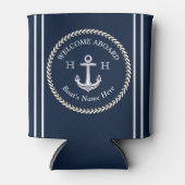 Nautical Navy Blue Boat Name Anchor Rope Blikjeskoeler (Voorkant)