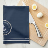 Nautical Navy Blue Boat Name Anchor Rope Kitchen Theedoek (Quarter Fold)