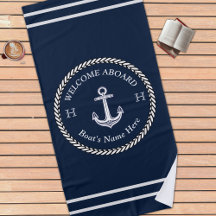 Nautical Navy Blue Boat Name Anchor Rope