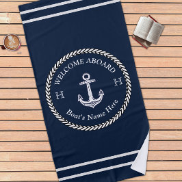 Nautical Navy Blue Boat Name Anchor Rope Strandlaken