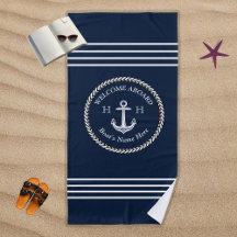 Nautical Navy Blue Boat Name Anchor Rope