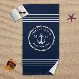 Nautical Navy Blue Boat Name Anchor Rope Strandlaken