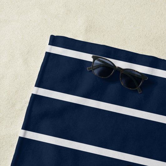 Nautical Navy Blue Boat Name Anchor Rope Striped Strandlaken (In situ)