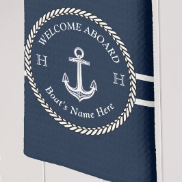 Nautical Navy Blue Boat Name Anchor Rope Theedoek