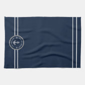Nautical Navy Blue Boat Name Anchor Rope Theedoek (Horizontaal)