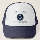 Nautical Navy Blue Boat Name Anchor Rope Trucker H Trucker Pet (Voorkant)