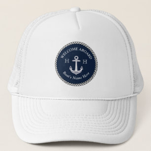 Nautical Navy Blue Boat Name Anchor Rope Trucker Pet