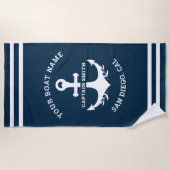 Nautical Navy Blue Boat Name Strandlaken (Voorkant)
