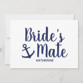 Nautical navy blue bride's mate anchor bridesmaid kaart (Voorkant)