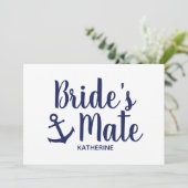 Nautical navy blue bride's mate anchor bridesmaid kaart (Staand voorkant)