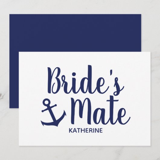 Nautical navy blue bride's mate anchor bridesmaid kaart (Voorkant / Achterkant)