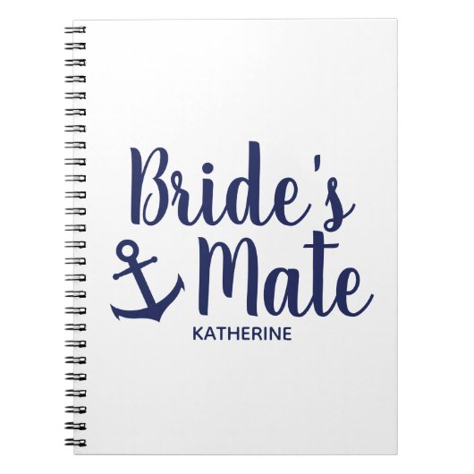 Nautical navy blue bride's mate anchor bridesmaid notitieboek (Voorkant)