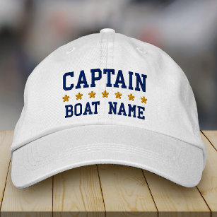 Nautical Navy Blue Captain Your Boat Name White Geborduurde Pet