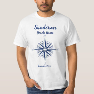 Nautical Navy Blue Coastal Compass-strandhuis T-shirt