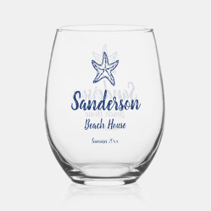 Nautical Navy Blue Coastal Starfish strand house Wijnglas Zonder Voet