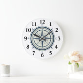 Nautical Navy Blue Compass Grote Klok (Huis)