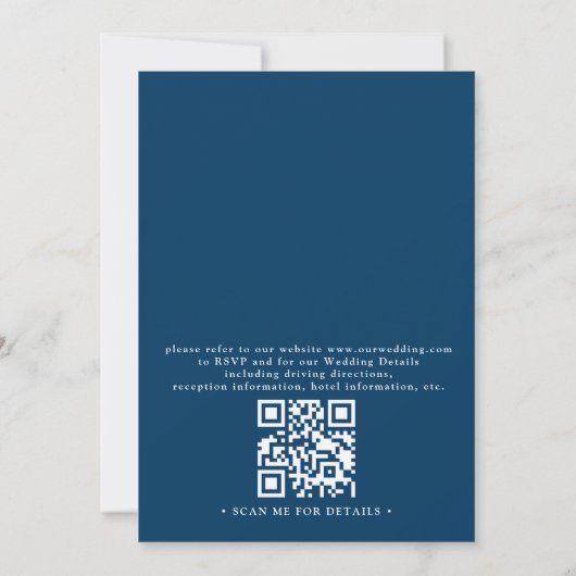 Nautical Navy Blue Crab Beach QR Code Wedding Kaart (Achterkant)