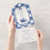 Nautical Navy Blue Cruise Wedding All In One Uitnodiging (Afscheurbaar)