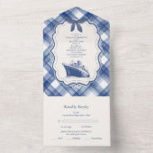 Nautical Navy Blue Cruise Wedding All In One Uitnodiging (Binnen)