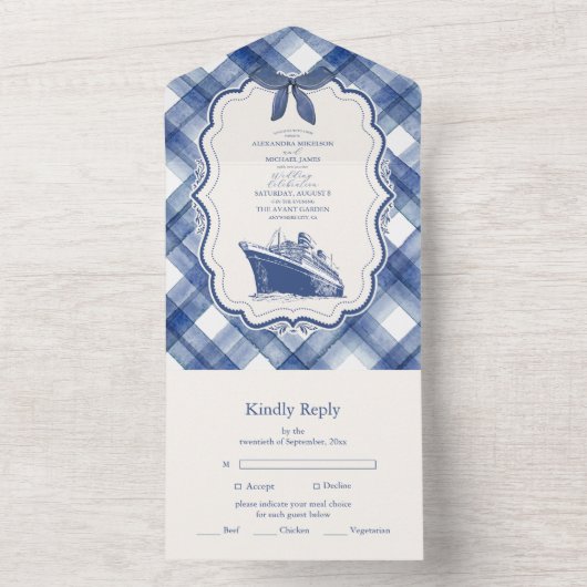 Nautical Navy Blue Cruise Wedding All In One Uitnodiging (Binnen)