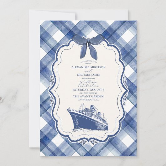Nautical Navy Blue Cruise Wedding Kaart (Voorkant)