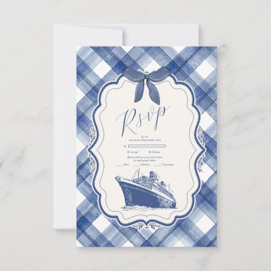 Nautical Navy Blue Cruise Wedding RSVP Kaartje (Voorkant)