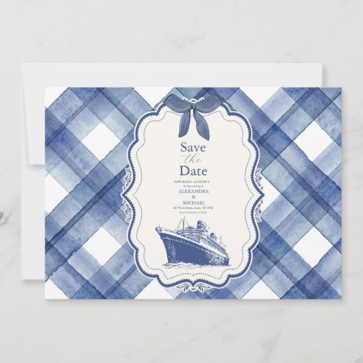 Nautical Navy Blue Cruise Wedding Save The Date (Voorkant)