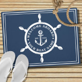 Nautical Navy Blue Custom Boat Name Anchor Deurmat