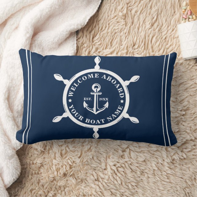 Nautical Navy Blue Custom Boat Name Anchor Kussen (Deken)