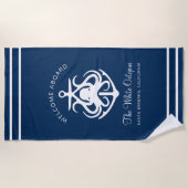 Nautical Navy Blue Custom Boat Name Anchor Octopus Strandlaken (Voorkant)