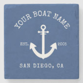 Nautical Navy Blue Custom Boat Name Anchor Stenen Onderzetter (Voorkant)