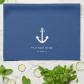 Nautical Navy Blue Custom Boat Name Anchor Theedoek (Gevouwen)