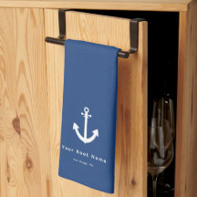 Nautical Navy Blue Custom Boat Name Anchor