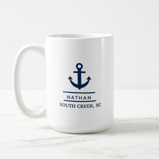 Nautical Navy Blue Custom Boat Name Koffiemok (Links)