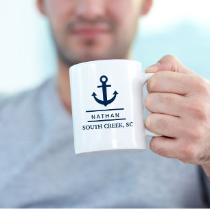 Nautical Navy Blue Custom Boat Name Koffiemok