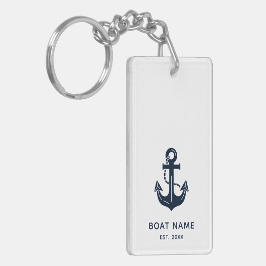 Nautical Navy Blue Custom Boat Name Sleutelhanger (Voorkant Links)
