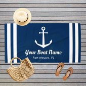 Nautical Navy Blue Custom Boat Name Strandlaken
