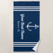 Nautical Navy Blue Custom Boat Name Strandlaken (Voorkant)