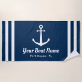 Nautical Navy Blue Custom Boat Name Strandlaken (Voorkant)
